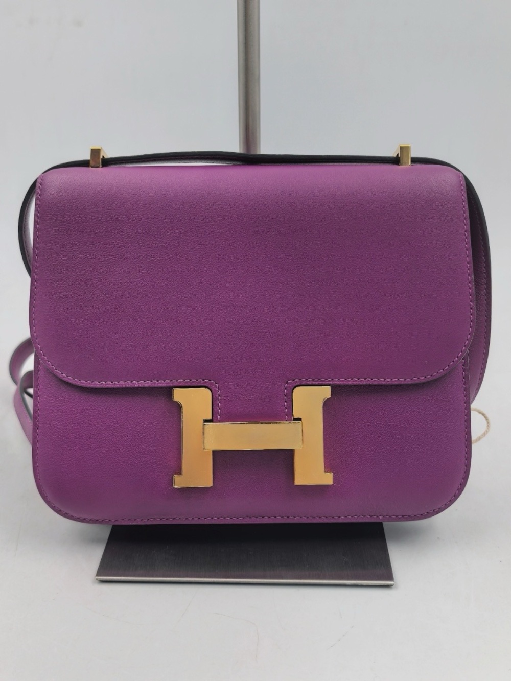 Hermes Purple Constance Crossbody with Gold H Hardware